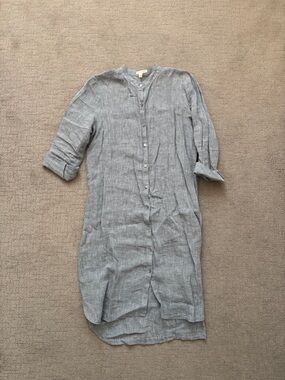 Eileen Fisher Soft Gray Linen Button-Front Midi Dress